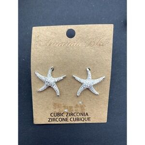 NWT Amanda Blu Cubic Zirconia Silver Tone Starfish Stud Earrings